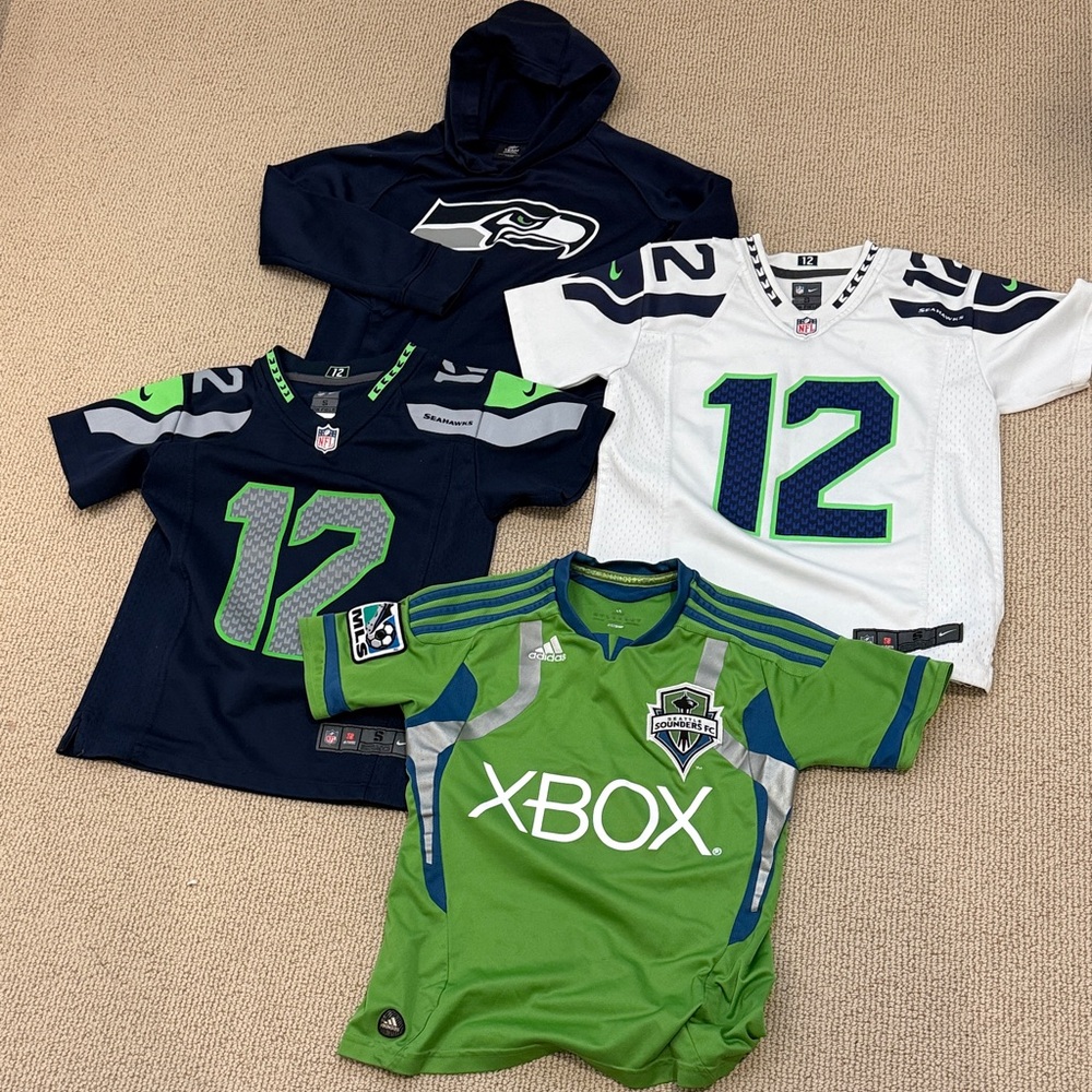 Authentic Seahawks and Sounders Jersey Bundle - Boys Small Size and 8T